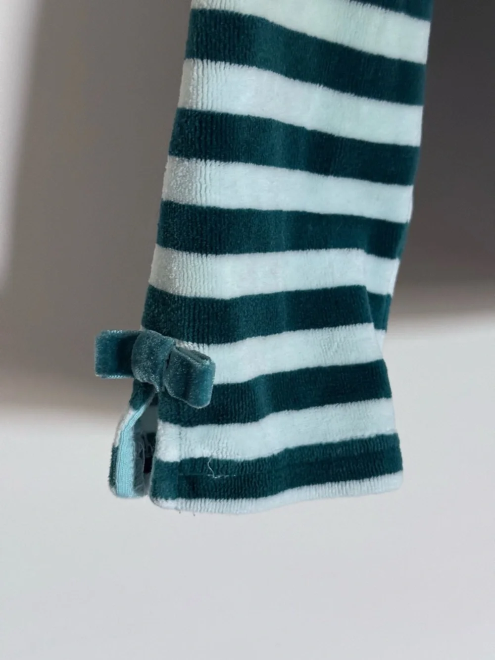 Gymboree Green Teal Striped Velvet Bow Full Zip Hoodie Hooded Sweatshirt Girls 6
